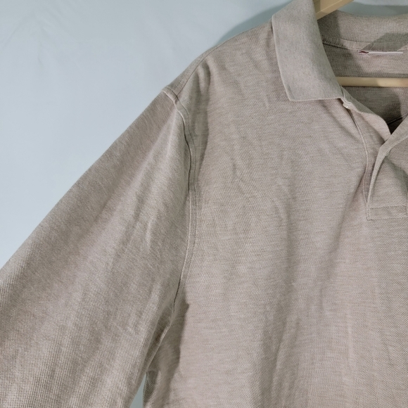 Brooks Brothers Original Fit Performance Polo Sz L Tan Long Sleeve Pima Cotton - Picture 4 of 11